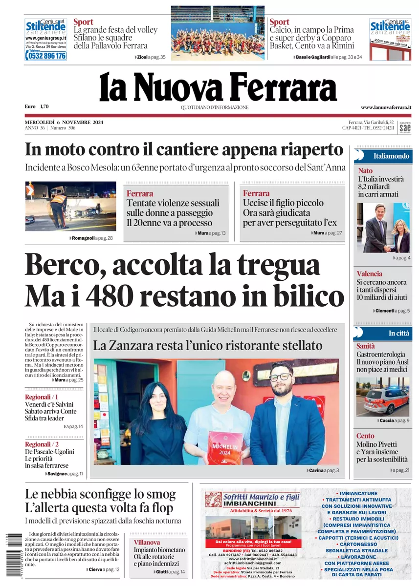 Prima-pagina-nuova ferrara-oggi-edizione-del-2024-11-06